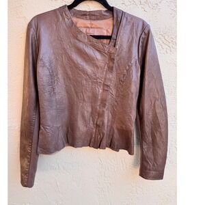 Cigno Nero Brown Leather Zip Jacket Asymmetrical Moto Minimalist Streetwear